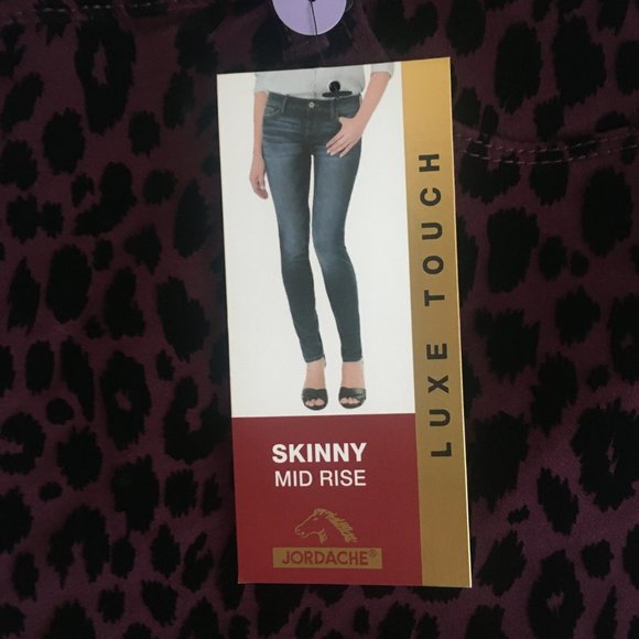 Jordache Jeans Purple Luxe Skinny Cheetah Mid Rise Flocked Black Sz 26W New - Picture 7 of 13